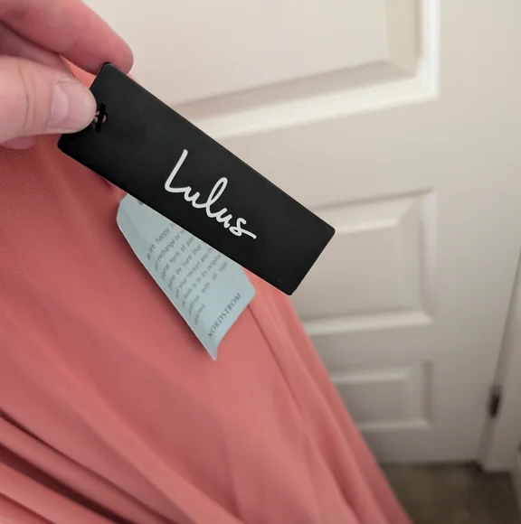 LULUS V Neck Tie Shoulder Plunging Neck Maxi Dress Rusty Rose Color Size XL - Picture 4 of 13